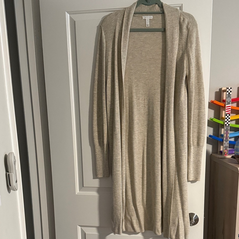 Leith Open-Front Long Cardigan in Beige